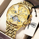 POEDAGAR Top Luxury Men's Watches Original Mechanical Stainless Steel Men Clock Waterproof Hollow Tourbillon Automatic Man Watch