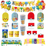 Pokemon Birthday Party Decoration Pikachu Disposable Tableware Cup Napkin Plate Tablecloth Baby Shower Cake Topper Flag Balloons