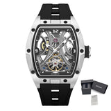 MEGIR Men Mechanical Watch Fashion Tonneau Skeleton Dial Waterproof Automatic Wristwatch Outdoor Sport Clock with Luminous Hands