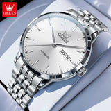 OLEVS 7048 Men's Watches Stainless Steel Simple Elegant Dual Calendar Luxury Business Automatic Mechanical Wrist Watches for Men
