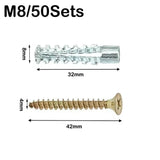 20/50/100sets Metal Serrated Expansion Tube Self Tapping Screws Pipe Drilling Plug for Concrete Wall Anchors Fasteners Bolt Kits