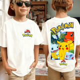 Summer Anime Pokémon Cosplay T-Shirt Cotton Short Sleeve Tops Casual Loose Retro T-Shirt Men Women Kids Family Matching Outfits