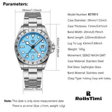 RollsTimi New luxury Automatic Mens Watch GMT NH34 Stainless Steel Mechanical Waterproof Wrist Watch for Men Sapphire Dial Watch