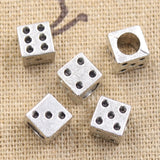 20pcs 7x7x7mm Casino Lucky Dice 4.5mm Big Hole Antique Silver Color Beads Charms Fits Diy Charms Bracelet Jewelry Beads