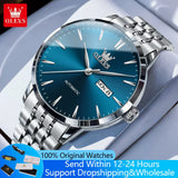 OLEVS 7048 Men's Watches Stainless Steel Simple Elegant Dual Calendar Luxury Business Automatic Mechanical Wrist Watches for Men
