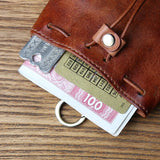 JLFGPJ Men's Genuine Leather Drawstring Vintage Wallet Vegetable Tanned Top Layer Cowhide Handmade Antique Simple Coin Purse
