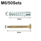 20/50/100sets Metal Serrated Expansion Tube Self Tapping Screws Pipe Drilling Plug for Concrete Wall Anchors Fasteners Bolt Kits