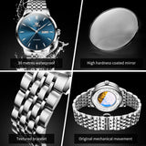 OLEVS 7048 Men's Watches Stainless Steel Simple Elegant Dual Calendar Luxury Business Automatic Mechanical Wrist Watches for Men