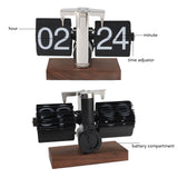 Flip Desk Clock Auto Mechanical Flip 24H Wood Base Stainless Steel Vintage Retro Digital Table Clock for Home Office