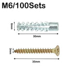20/50/100sets Metal Serrated Expansion Tube Self Tapping Screws Pipe Drilling Plug for Concrete Wall Anchors Fasteners Bolt Kits
