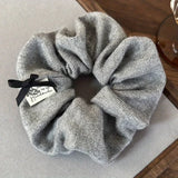 Tie Set with Vintage Butterfly Bow, Fabric Patch Large Intestine Design Knitted Bun Headband and Low Ponytail Hair Rope