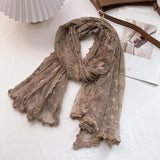 Vintage Hollow Lace Scarf Women's Shawl Silk Scarf Transparent White Gauze Embroidered Thin Cotton and Linen Spring and Autumn