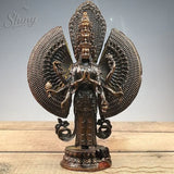 Tibetan Buddhist Eleven-Faced Thousand-Armed Avalokiteshvara Bodhisattva Bronze Statue for Home Worship Display