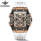 OUPINKE 3215 Tonneau Dial Automatic Mechanical Men's Wrist Watch High-end Luxury Hollow Out Chronograph 50m Waterproof Man Watch