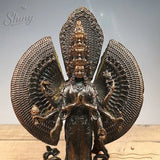 Tibetan Buddhist Eleven-Faced Thousand-Armed Avalokiteshvara Bodhisattva Bronze Statue for Home Worship Display