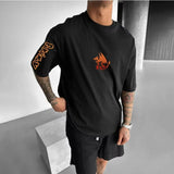 New Pokemon 2025 Summer Men's Cotton T-Shirt Super Loose Anime Charizard Printed Street Trend Casual Loose Fit Parent-child Top