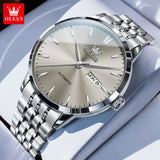 OLEVS 7048 Men's Watches Stainless Steel Simple Elegant Dual Calendar Luxury Business Automatic Mechanical Wrist Watches for Men