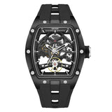 MEGIR Automatic Wristwatch Men Fashion Black Silicone Strap Wateproof Luminous Sport Mechanical Watch with Tonneau Dial 2242
