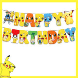 Pokemon Birthday Party Decoration Pikachu Disposable Tableware Cup Napkin Plate Tablecloth Baby Shower Cake Topper Flag Balloons