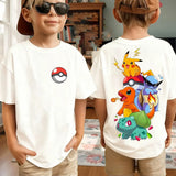 Summer Anime Pokémon Cosplay T-Shirt Cotton Short Sleeve Tops Casual Loose Retro T-Shirt Men Women Kids Family Matching Outfits