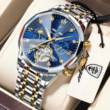 POEDAGAR Top Luxury Men's Watches Original Mechanical Stainless Steel Men Clock Waterproof Hollow Tourbillon Automatic Man Watch
