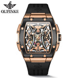 OUPINKE 3215 Tonneau Dial Automatic Mechanical Men's Wrist Watch High-end Luxury Hollow Out Chronograph 50m Waterproof Man Watch