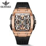 OUPINKE 3215 Tonneau Dial Automatic Mechanical Men's Wrist Watch High-end Luxury Hollow Out Chronograph 50m Waterproof Man Watch