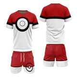 Bandai Pocket Monster Pokeball Anime Allover Print Adult Kids T-Shirt & Shorts Athleisure Set Summer Quick-dry Soft Lightweight