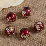 5PCs 10mm Glass Vintage Painting Japanese Tensha Beads Round Flower Imitation Pearl Beads Diy Bracelet Jewelry Making Findings
