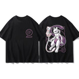 Pokémon Joint Peripheral Products Short Sleeve T-Shirt Gengar Psyduck Mewtwo Printed Men's Boys and Girls Summer New Fashion Top
