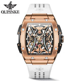 OUPINKE 3215 Tonneau Dial Automatic Mechanical Men's Wrist Watch High-end Luxury Hollow Out Chronograph 50m Waterproof Man Watch