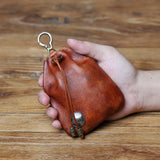 JLFGPJ Men's Genuine Leather Drawstring Vintage Wallet Vegetable Tanned Top Layer Cowhide Handmade Antique Simple Coin Purse