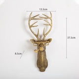 Antique Bronze Resin Animal Pendant Golden Deer Head Wall Storage Hook Up Background Wall Accessories Decorative Figurines