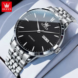 OLEVS 7048 Men's Watches Stainless Steel Simple Elegant Dual Calendar Luxury Business Automatic Mechanical Wrist Watches for Men