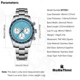 2025 New RollsTimi Men's Watches Luxury Quartz Wristwatches VK63 Chronograph Watch For Men AR Sapphire Ceramic Bezel Waterproof