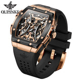 OUPINKE 3215 Tonneau Dial Automatic Mechanical Men's Wrist Watch High-end Luxury Hollow Out Chronograph 50m Waterproof Man Watch