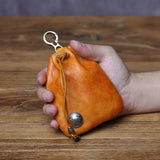 JLFGPJ Men's Genuine Leather Drawstring Vintage Wallet Vegetable Tanned Top Layer Cowhide Handmade Antique Simple Coin Purse
