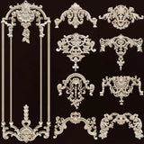 European Style Wood Applique Background Wall Decoration Floral Wood Decals for Wall  Antique Onlays Mouldings Home Decor Items