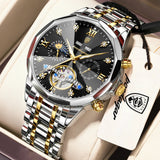 POEDAGAR Top Luxury Men's Watches Original Mechanical Stainless Steel Men Clock Waterproof Hollow Tourbillon Automatic Man Watch