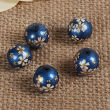 5PCs 10mm Glass Vintage Painting Japanese Tensha Beads Round Flower Imitation Pearl Beads Diy Bracelet Jewelry Making Findings