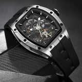 MEGIR Fashion Leisure Alloy Case Men Mechanical Watch Silicone Band Barrel Shaped Dial Luminous Pointer Design Man Wristwatch