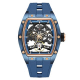 MEGIR Automatic Wristwatch Men Fashion Black Silicone Strap Wateproof Luminous Sport Mechanical Watch with Tonneau Dial 2242