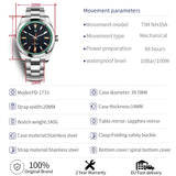 PAGANI DESIGN Men's Watches Luxury Automatic Watch for Men Green Glass Mechanical Watches AR Sapphire crystal Wristwatch Men