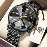 POEDAGAR Top Luxury Men's Watches Original Mechanical Stainless Steel Men Clock Waterproof Hollow Tourbillon Automatic Man Watch