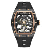 MEGIR Automatic Wristwatch Men Fashion Black Silicone Strap Wateproof Luminous Sport Mechanical Watch with Tonneau Dial 2242