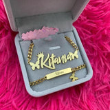 Custom Crown Butterfly Name Necklace Bracelet for Women Jewelry Stainles Steel Gold Color Nameplate Kids Set Best Gifts