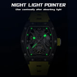 MEGIR Men Mechanical Watch Fashion Tonneau Skeleton Dial Waterproof Automatic Wristwatch Outdoor Sport Clock with Luminous Hands