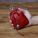 JLFGPJ Men's Genuine Leather Drawstring Vintage Wallet Vegetable Tanned Top Layer Cowhide Handmade Antique Simple Coin Purse