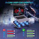 Gaming Laptop Cooling Pad with 9 Quiet Fans, Adjustable Stand for 12-17 Inch, USB Ports and Phone Holder