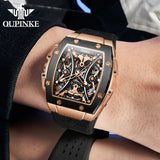 OUPINKE 3215 Tonneau Dial Automatic Mechanical Men's Wrist Watch High-end Luxury Hollow Out Chronograph 50m Waterproof Man Watch